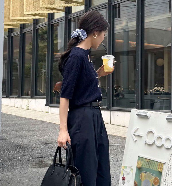 fredy emue「FR刺繍ケーブル柄半袖カーディガン」|カーディガン|