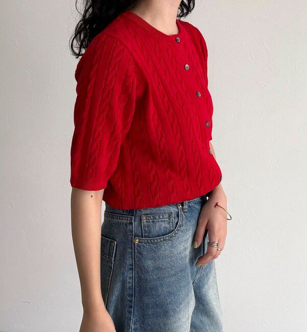 fredy emue「FR刺繍ケーブル柄半袖カーディガン」|カーディガン|