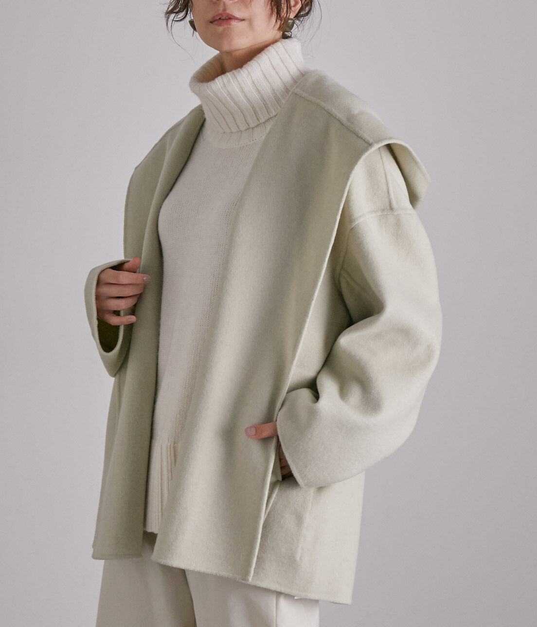 SALON adam et rope'「ウールカシミヤ無双仕立てフード付きミドル丈コート」|その他|グリーン系(35)