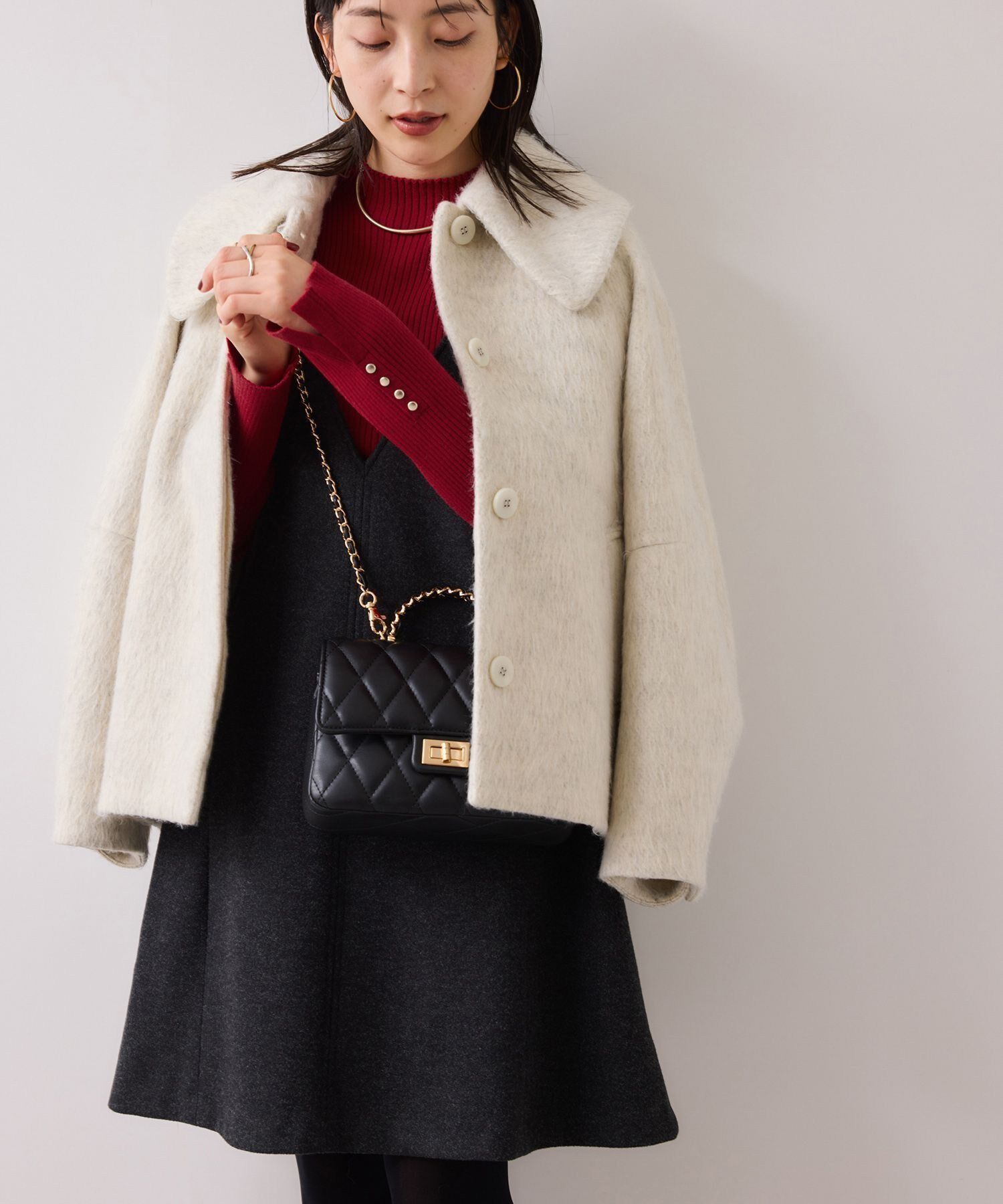 VIS「スリーブ釦アクセントリブニット/静電気防止」|ニット・セーター|