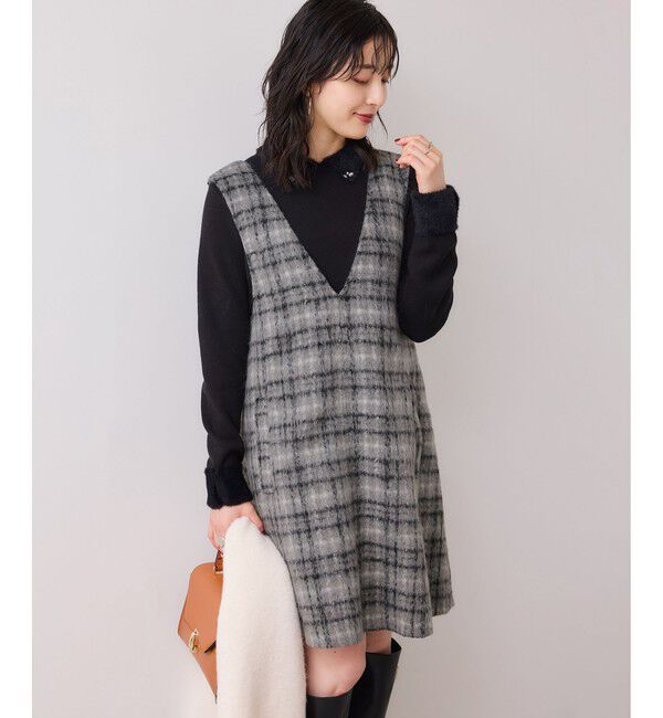 VIS「シャギーVネックミニ丈ジャンパースカート」|ワンピース|