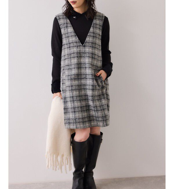 VIS「シャギーVネックミニ丈ジャンパースカート」|ワンピース|