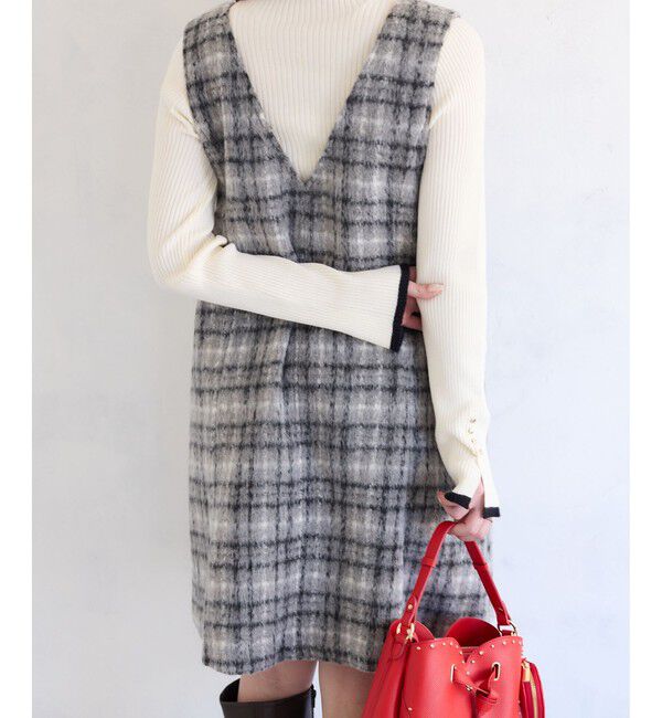 VIS「シャギーVネックミニ丈ジャンパースカート」|ワンピース|