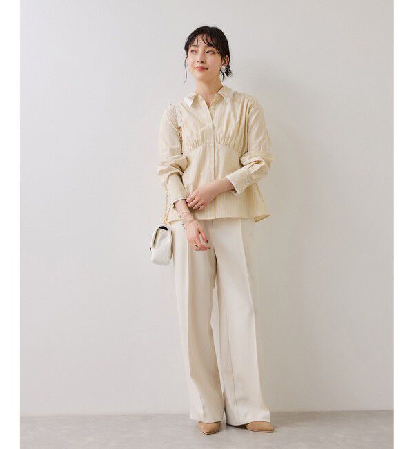 VIS「無地＆ストライプダブルカラーウエスト切り替えシャツ」|シャツ・ブラウス|