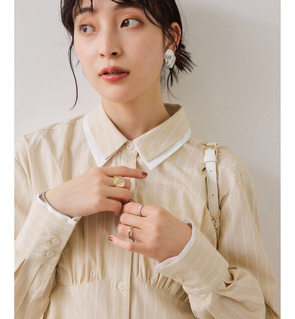 VIS「無地＆ストライプダブルカラーウエスト切り替えシャツ」|シャツ・ブラウス|