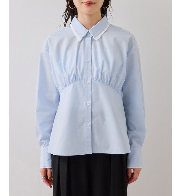 VIS「無地＆ストライプダブルカラーウエスト切り替えシャツ」|シャツ・ブラウス|