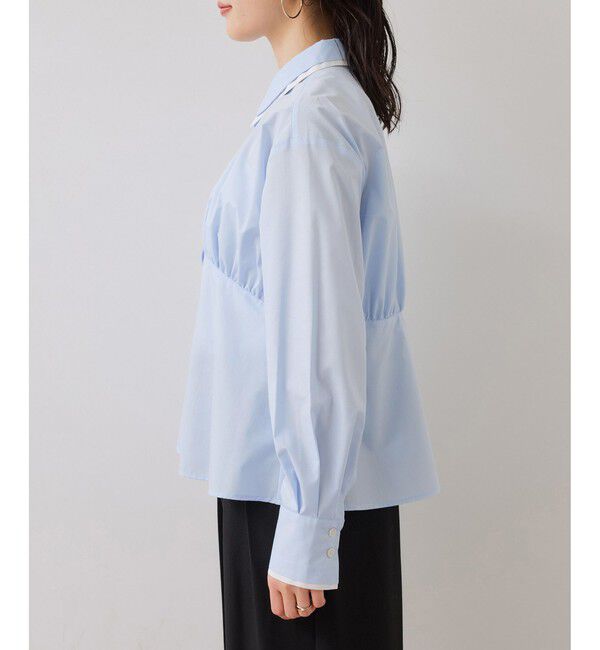 VIS「無地＆ストライプダブルカラーウエスト切り替えシャツ」|シャツ・ブラウス|