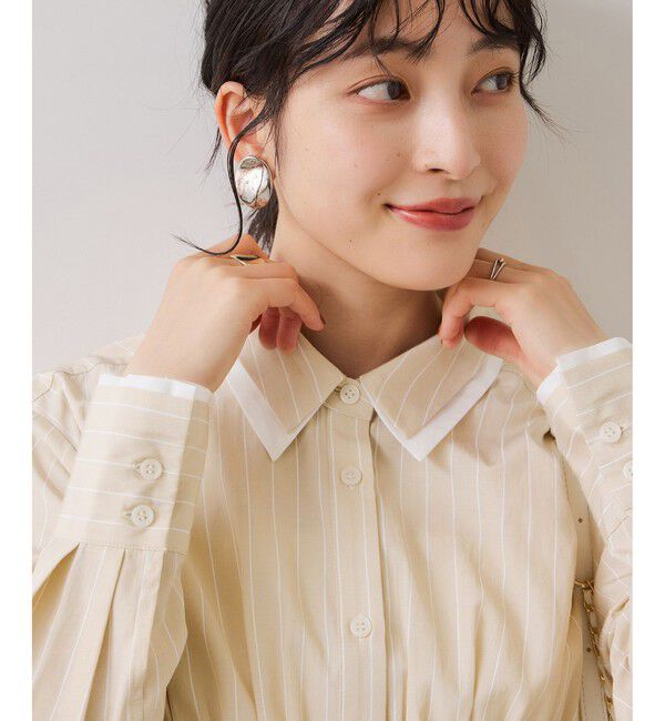 VIS「無地＆ストライプダブルカラーウエスト切り替えシャツ」|シャツ・ブラウス|