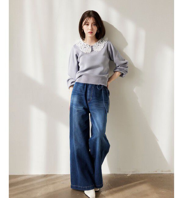 VIS「ベルト付きワイドシルエットデニムパンツ」|デニム|