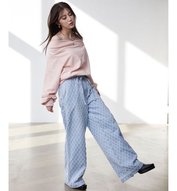 VIS「ベルト付きワイドシルエットデニムパンツ」|デニム|