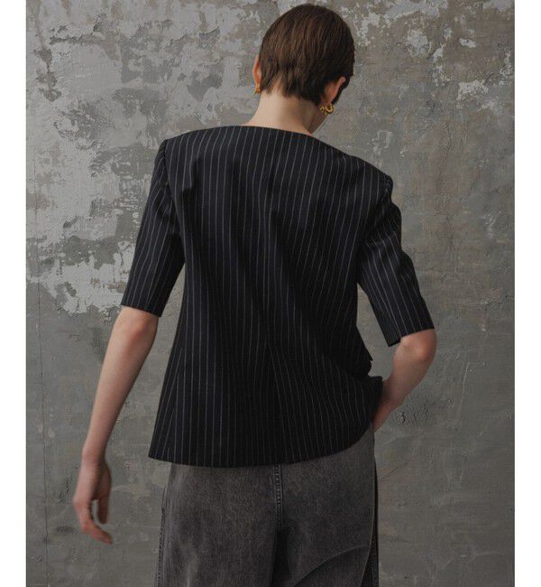 ADAM ET ROPE'「【EMOELLE】スリットネックハーフスリーブジャケット」|ノーカラージャケット|