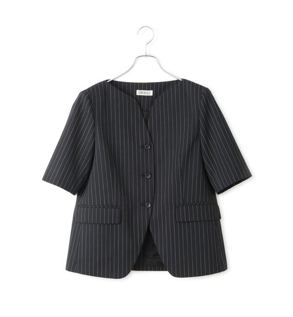 ADAM ET ROPE'「【EMOELLE】スリットネックハーフスリーブジャケット」|ノーカラージャケット|