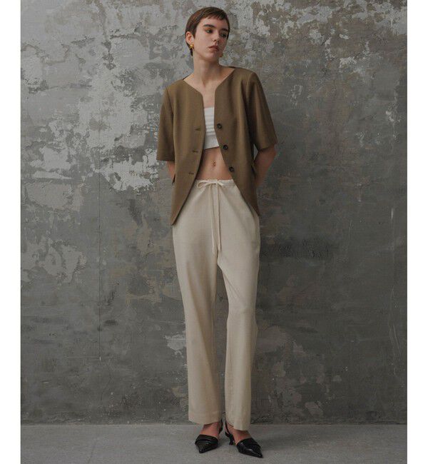 ADAM ET ROPE'「【EMOELLE】スリットネックハーフスリーブジャケット」|ノーカラージャケット|