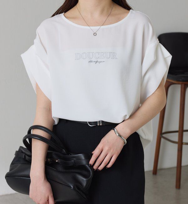  「【袖をアレンジできる】袖アレンジジョーゼットロゴTシャツ」|Tシャツ・カットソー|