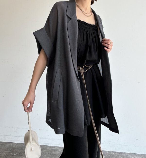  「メッシュ半袖ジャケット」|テーラードジャケット|チャコールグレー