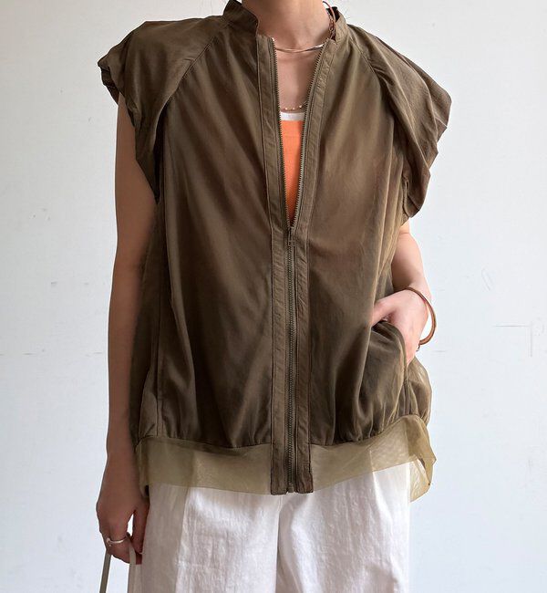  「【WEB限定】チュールドッキングノースリーブブルゾン」|ブルゾン・スタジャン|