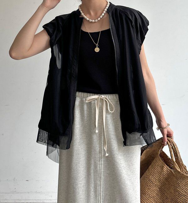  「【WEB限定】チュールドッキングノースリーブブルゾン」|ブルゾン・スタジャン|