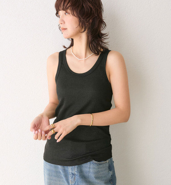  「【コーデのポイントに】ラメリブタンクトップ」|キャミソール|ブラック