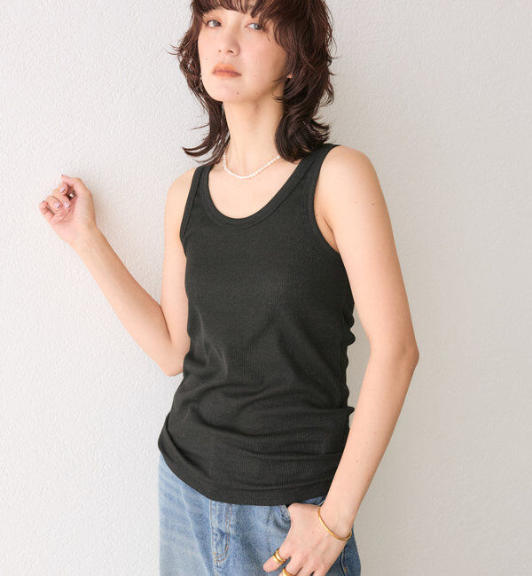  「【コーデのポイントに】ラメリブタンクトップ」|キャミソール|