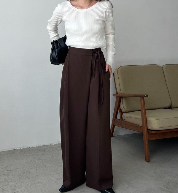  「【待望の追加決定！/新色ブラウン】ラップリボンパンツ」|チノ|