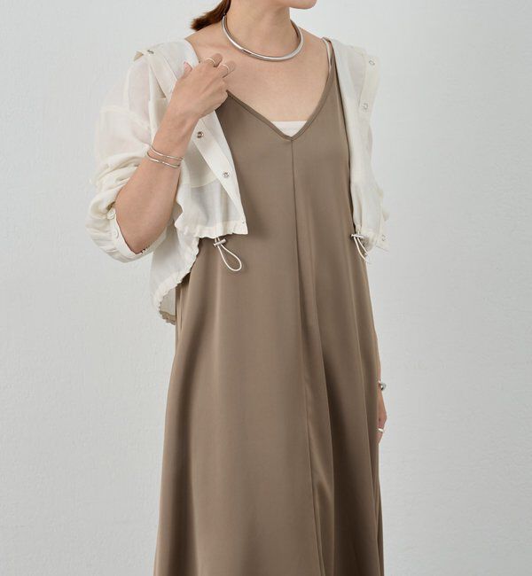  「《サイズ展開》Vネックサテンキャミワンピース」|ワンピース|