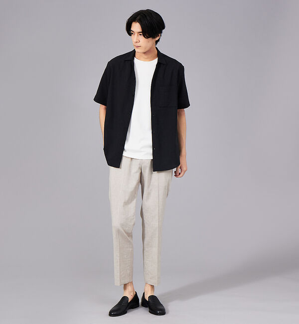 ABAHOUSE「Vネック スキッパー リネンライク 半袖 シャツ」|シャツ・ブラウス|
