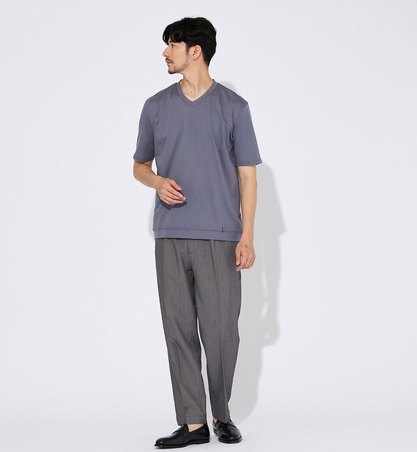 ABAHOUSE「【コットンシルケット】ポンチ Vネック Tシャツ」|Tシャツ・カットソー|