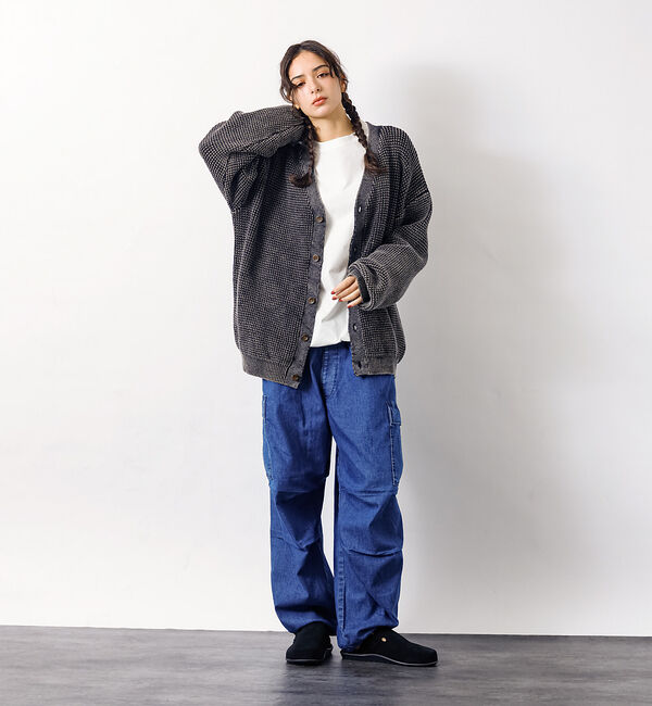ABAHOUSE「【Revo.レボ】パウダーブリーチ加工ワッフルコットンニットカーディガン/ユニセ」|カーディガン|