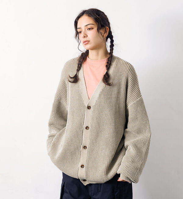 ABAHOUSE「【Revo.レボ】パウダーブリーチ加工ワッフルコットンニットカーディガン/ユニセ」|カーディガン|