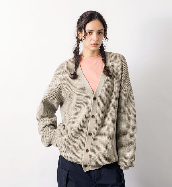 ABAHOUSE「【Revo.レボ】パウダーブリーチ加工ワッフルコットンニットカーディガン/ユニセ」|カーディガン|