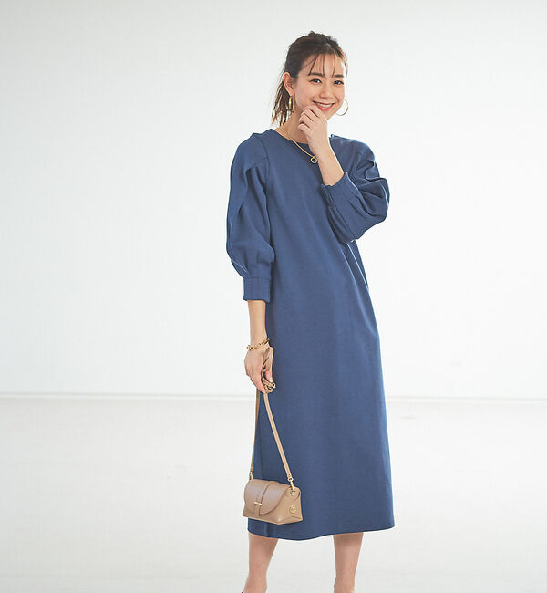 Rouge vif「ボリュームスリーブダンボールワンピース」|ワンピース|ネイビー