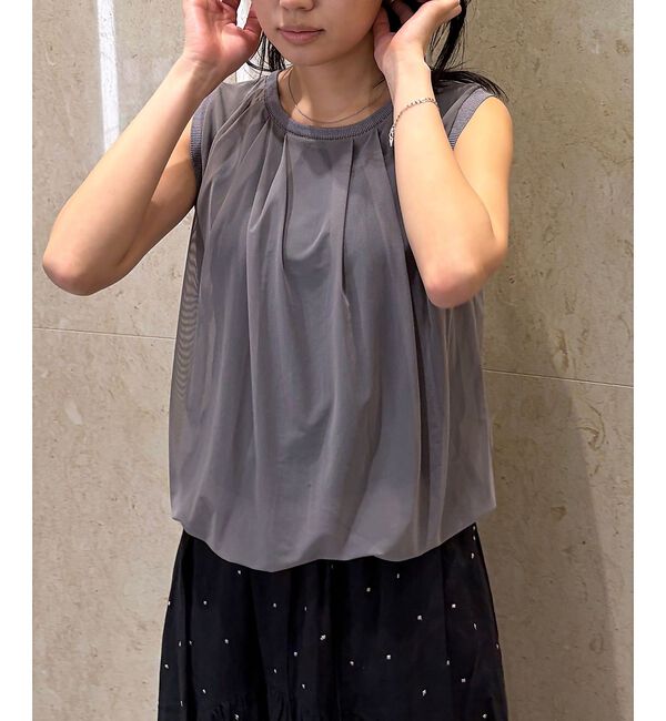 Rouge vif「【一部店舗限定】チュールレイヤードニットトップス【予約】」|ニット・セーター|チャコールグレー