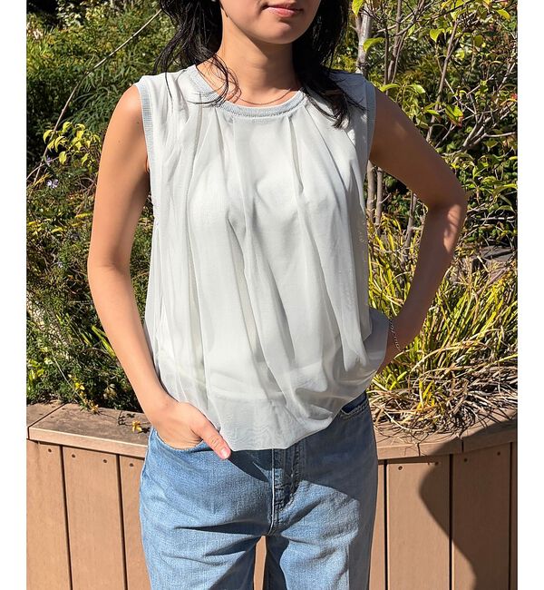 Rouge vif「【一部店舗限定】チュールレイヤードニットトップス【予約】」|ニット・セーター|ライトブルー