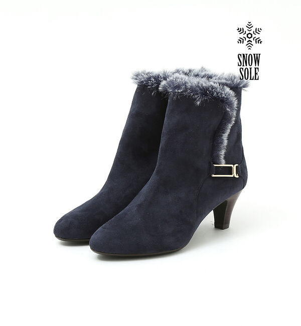 AU BANNISTER「【スノーソール/2WAY】折り返しボアヒールブーツ」|ショートブーツ|ネイビー