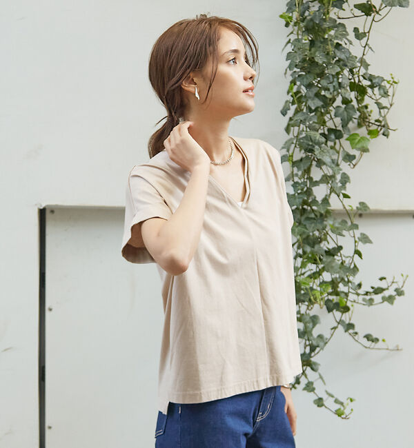 abahouse mavie「シルケットダブルVネックフレンチプルオーバー」|Tシャツ・カットソー|