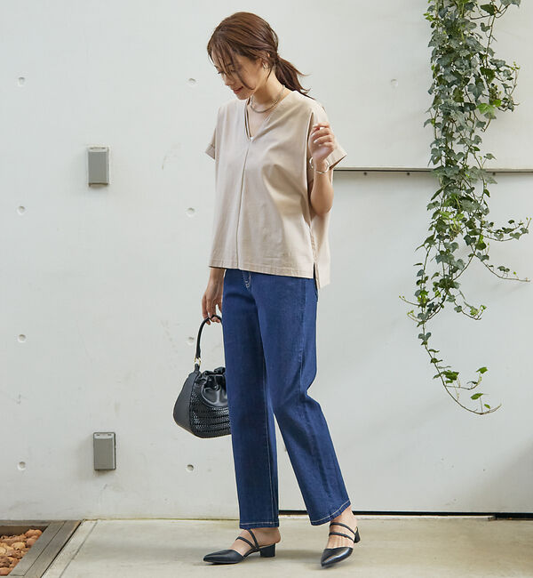 abahouse mavie「シルケットダブルVネックフレンチプルオーバー」|Tシャツ・カットソー|