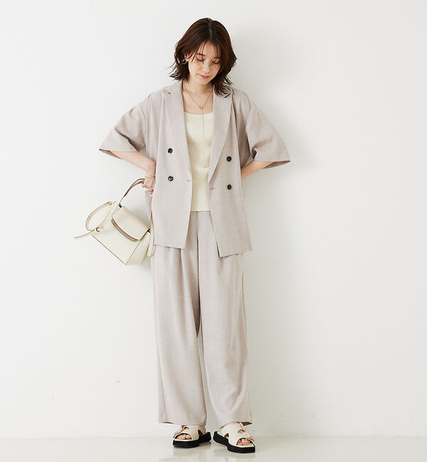 abahouse mavie「【WEB限定！2点セット】リネンライク半袖ジャケット&ストレートパンツセットアッ」|テーラードジャケット|