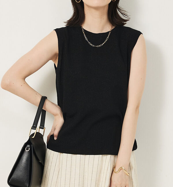 abahouse mavie「ウォッシャブルラメノースリプルオーバー」|ニット・セーター|ブラック