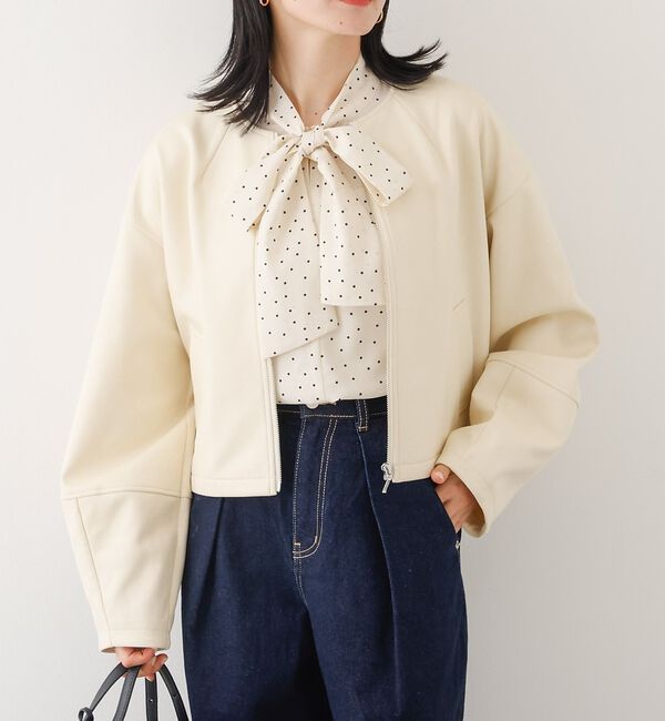 abahouse mavie「ソフトレザーライクジップブルゾン」|ブルゾン・スタジャン|オフホワイト