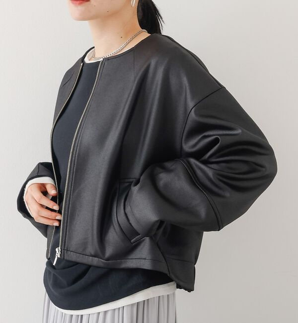 abahouse mavie「ソフトレザーライクジップブルゾン」|ブルゾン・スタジャン|ブラック