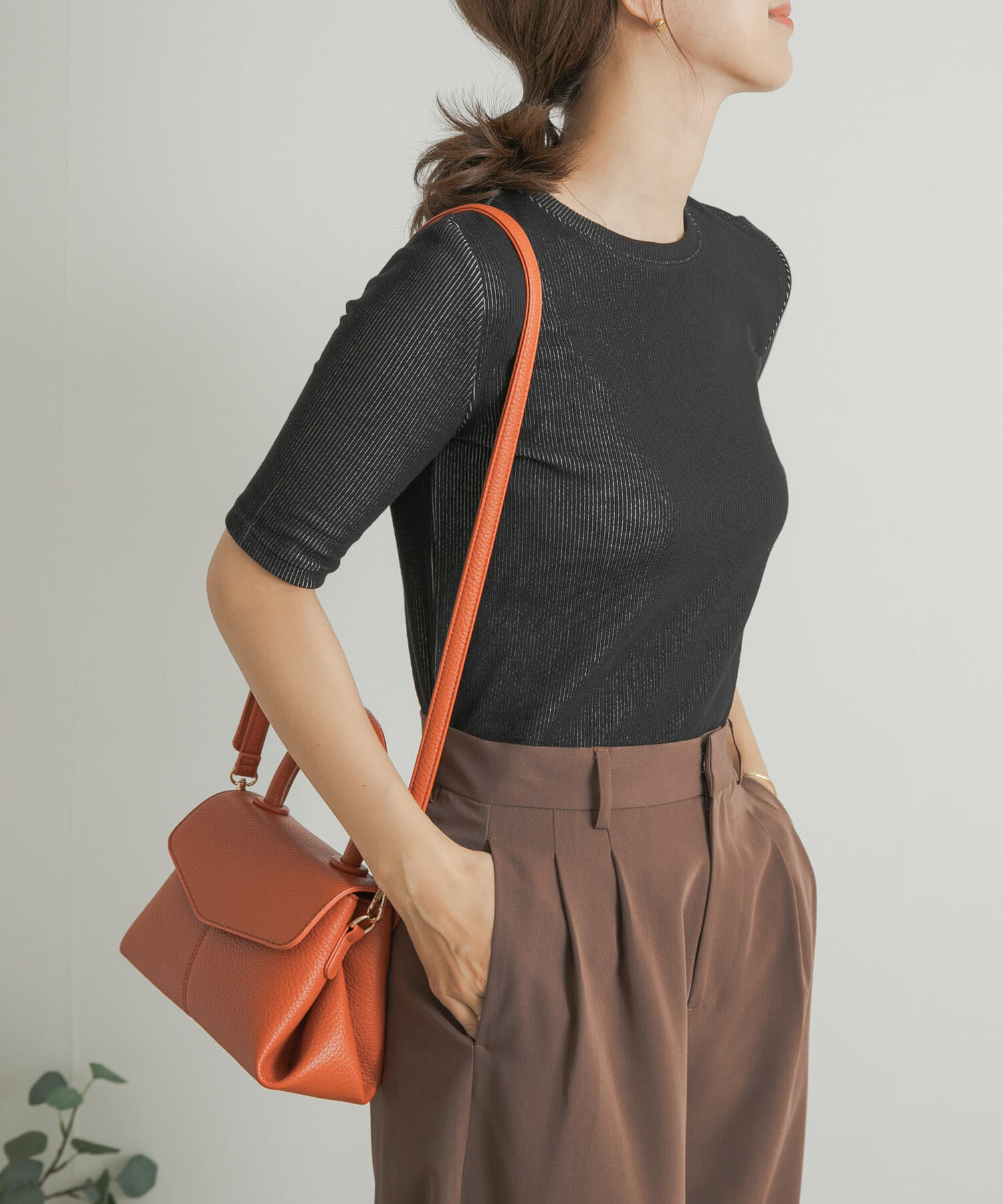 URBAN RESEARCH DOORS「配色リブ5分袖プルオーバー」|Tシャツ・カットソー|