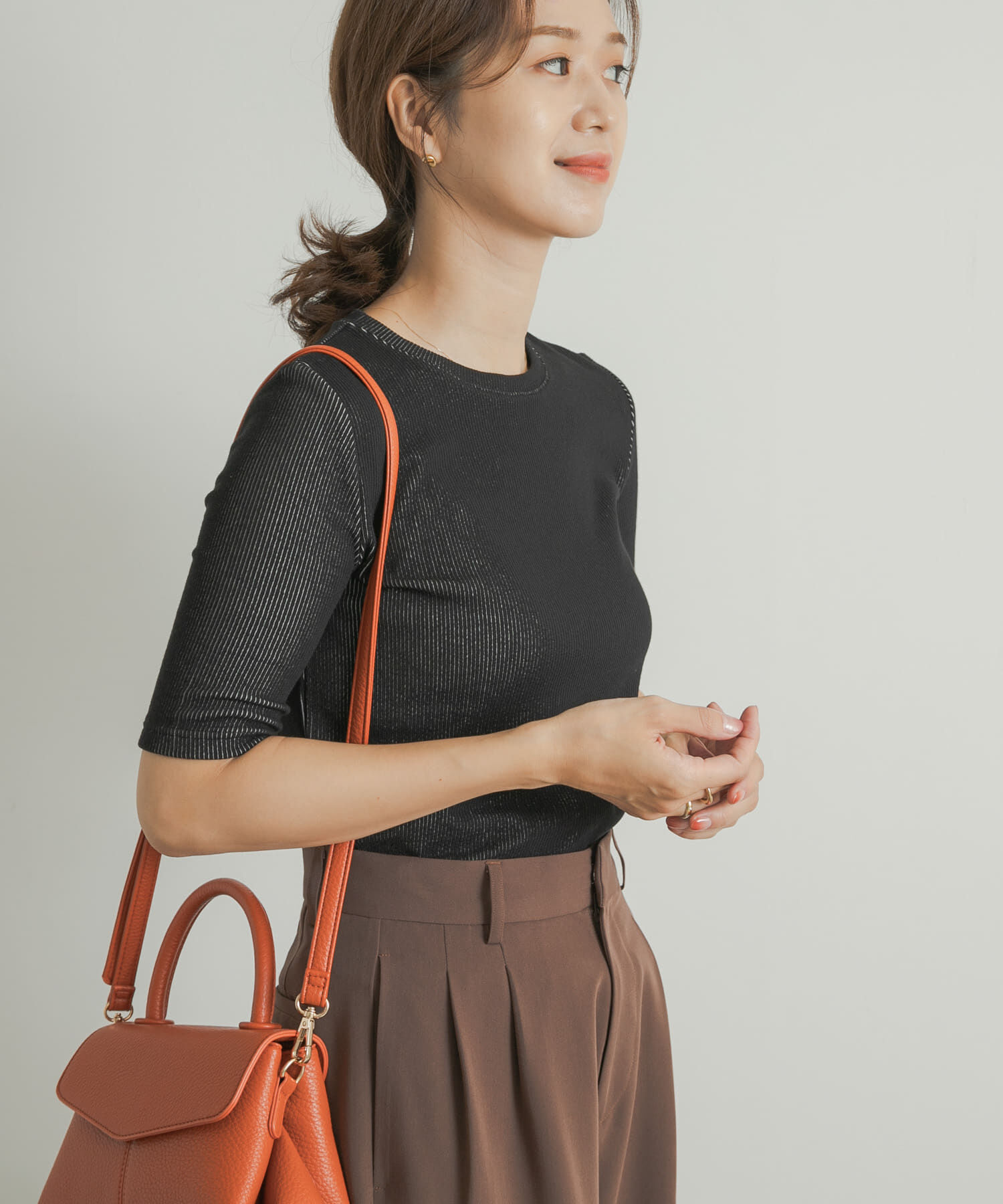 URBAN RESEARCH DOORS「配色リブ5分袖プルオーバー」|Tシャツ・カットソー|