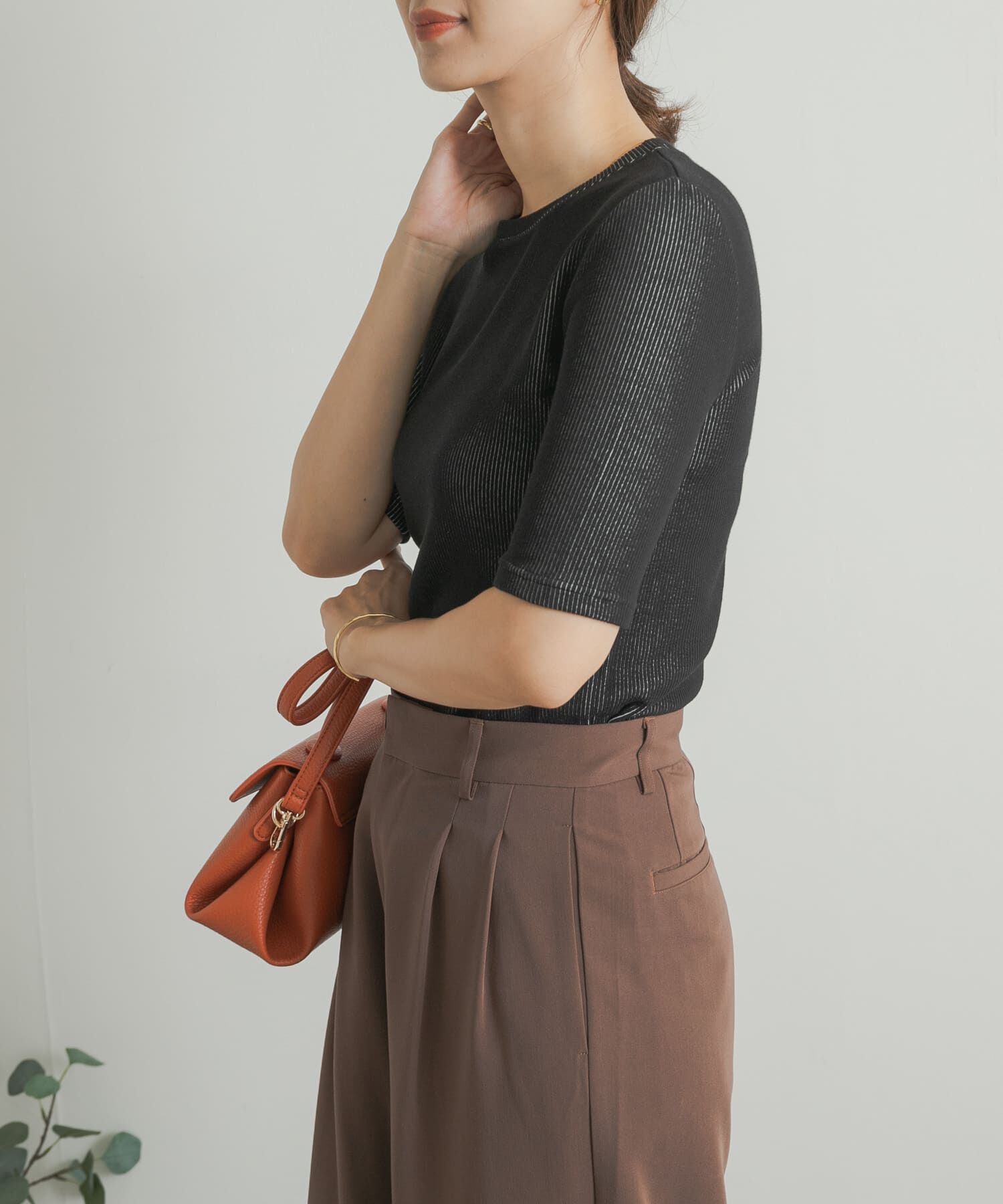 URBAN RESEARCH DOORS「配色リブ5分袖プルオーバー」|Tシャツ・カットソー|