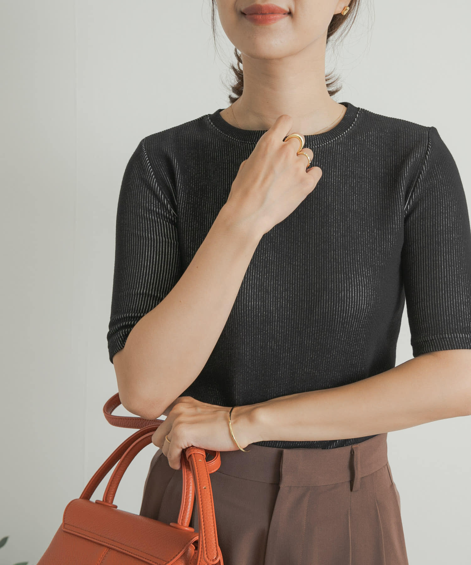 URBAN RESEARCH DOORS「配色リブ5分袖プルオーバー」|Tシャツ・カットソー|