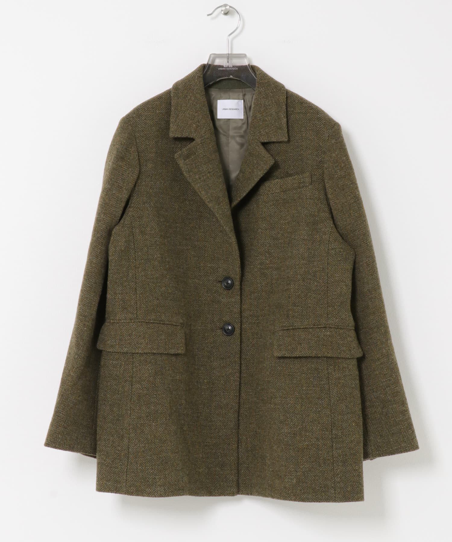 URBAN RESEARCH「ブリティッシュウールツイードジャケット」|ノーカラーコート|