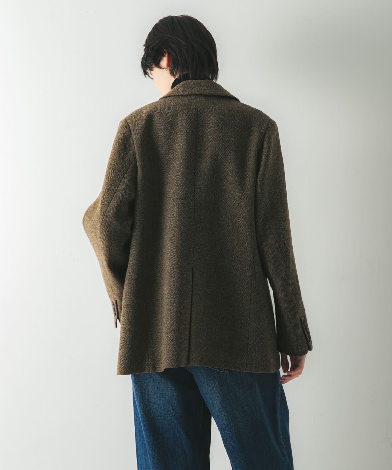 URBAN RESEARCH「ブリティッシュウールツイードジャケット」|ノーカラーコート|