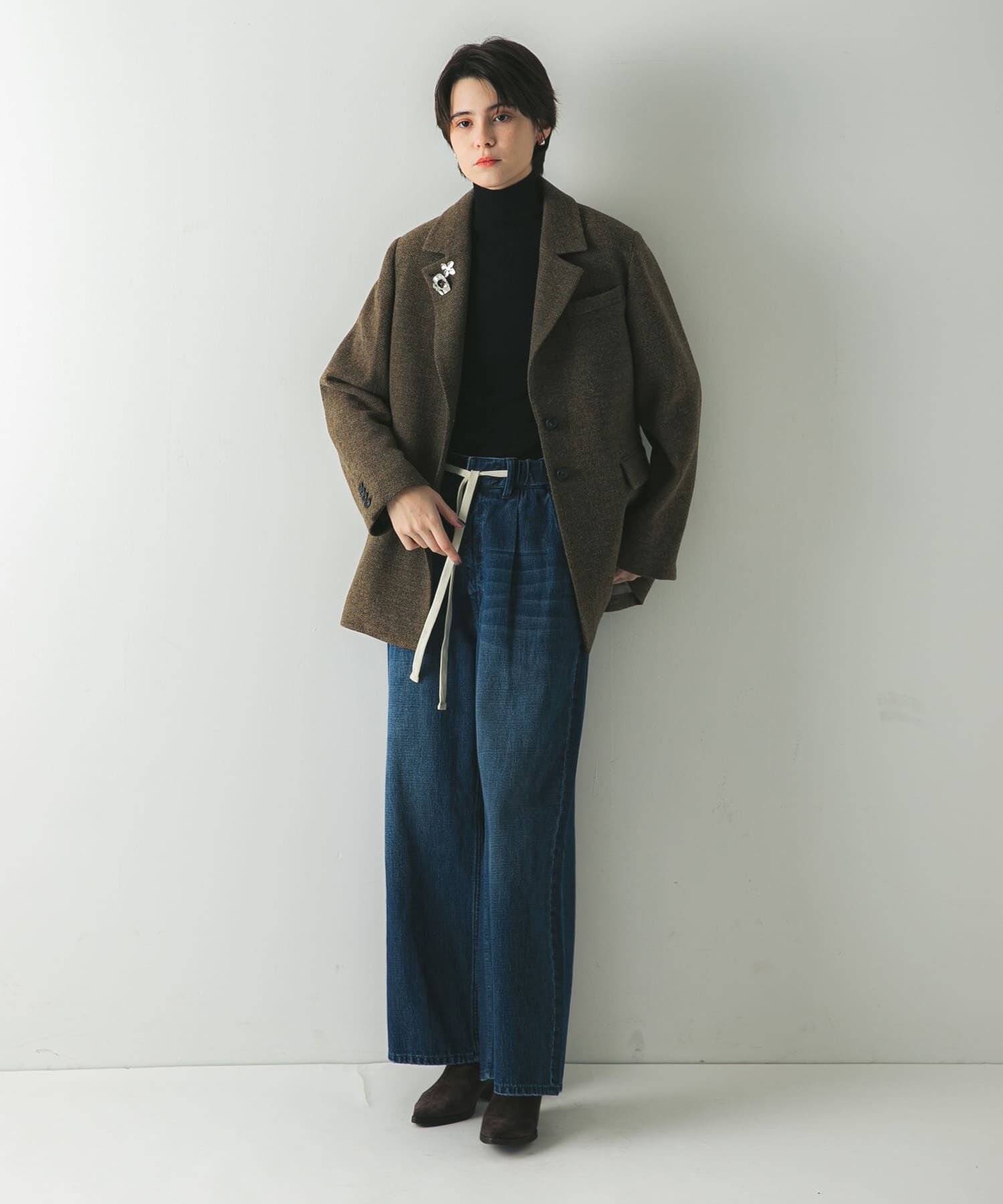 URBAN RESEARCH「ブリティッシュウールツイードジャケット」|ノーカラーコート|