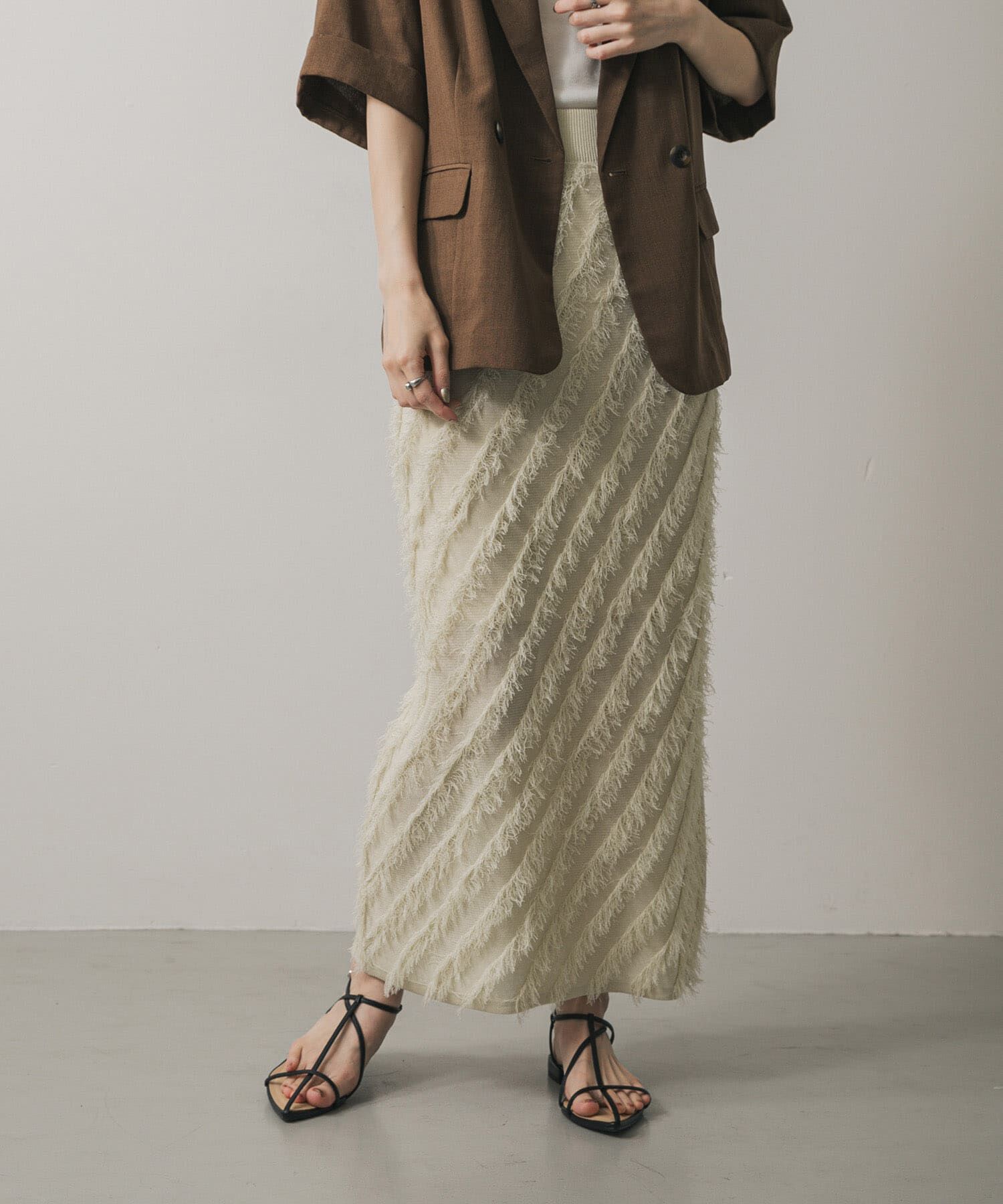 SENSE OF PLACE by URBAN RESEARCH「フリンジニットスカート」|スカート|ベージュ