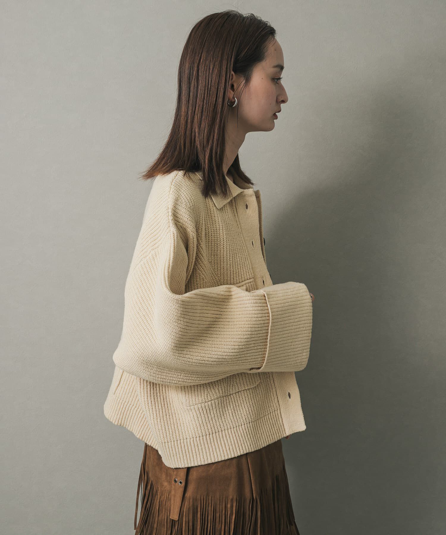 SENSE OF PLACE by URBAN RESEARCH「ニットショートジャケット」|ノーカラーコート|