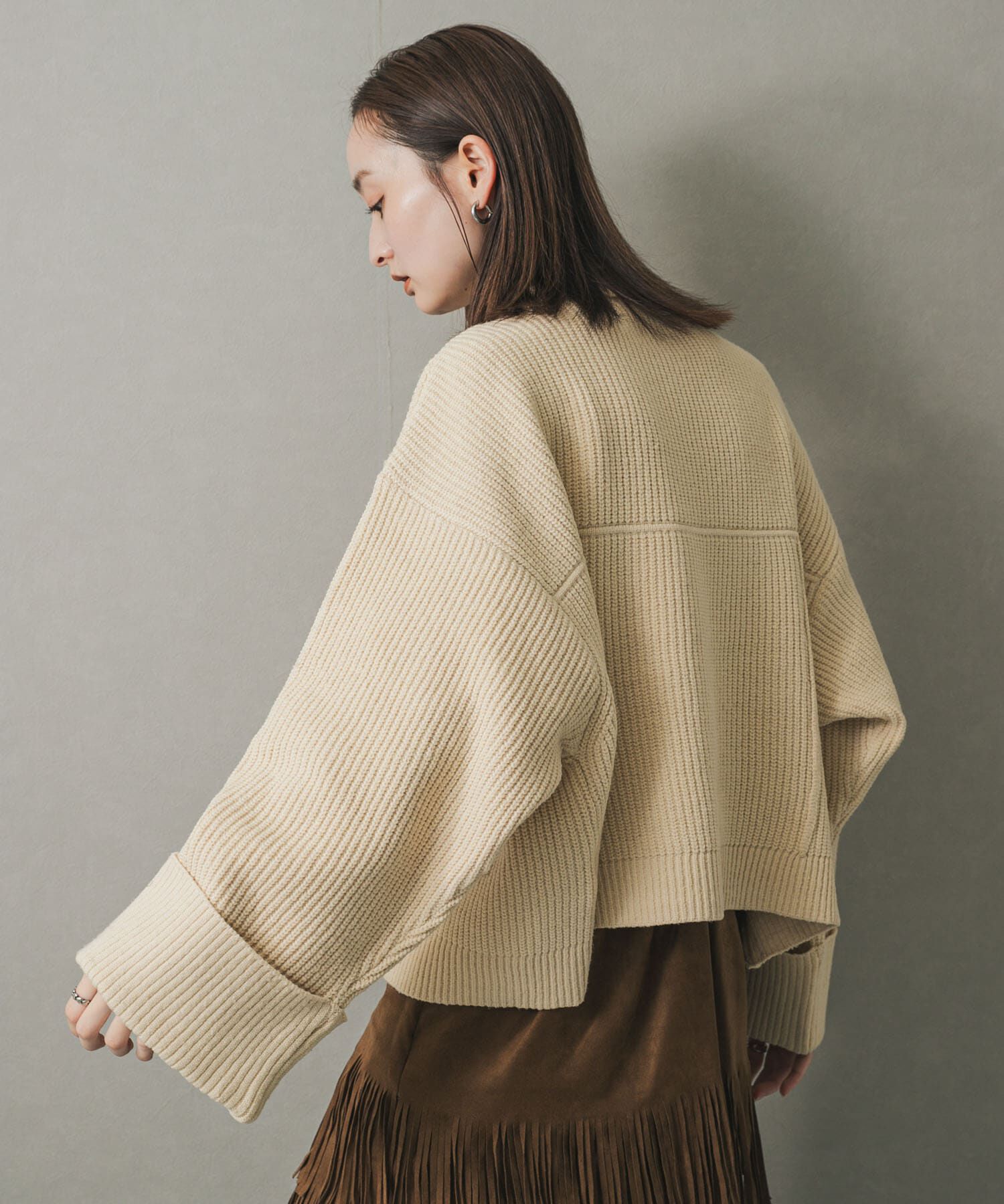 SENSE OF PLACE by URBAN RESEARCH「ニットショートジャケット」|ノーカラーコート|